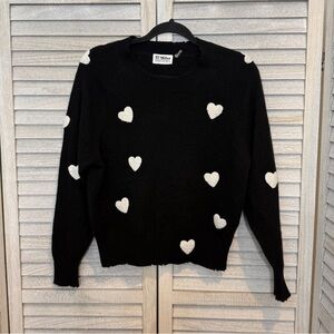 27 Miles Malibu Cashmere Crew Neck Heart Sweater Black Size XS